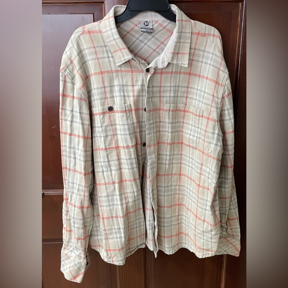 Merrell Plaid  Heavyweight Flannel Shirt Cream & Gray Mens XXL Long Sleeve